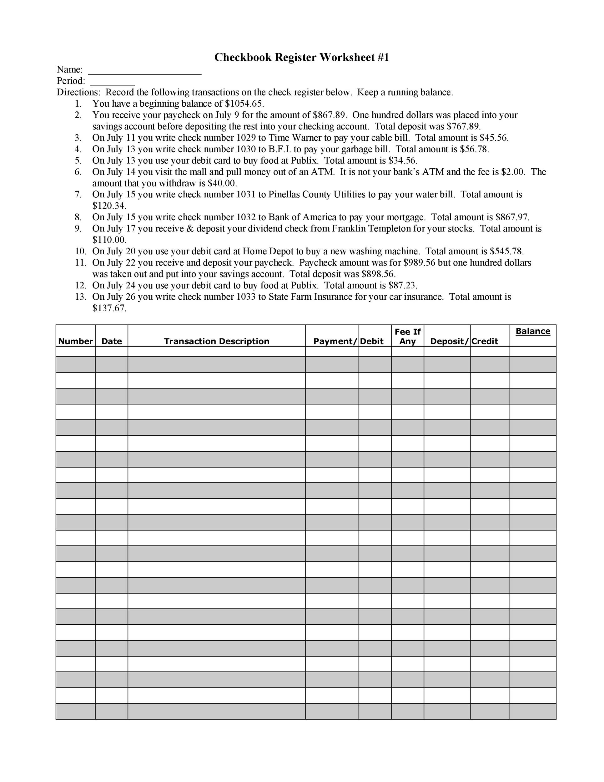 Printable Check Registers Free