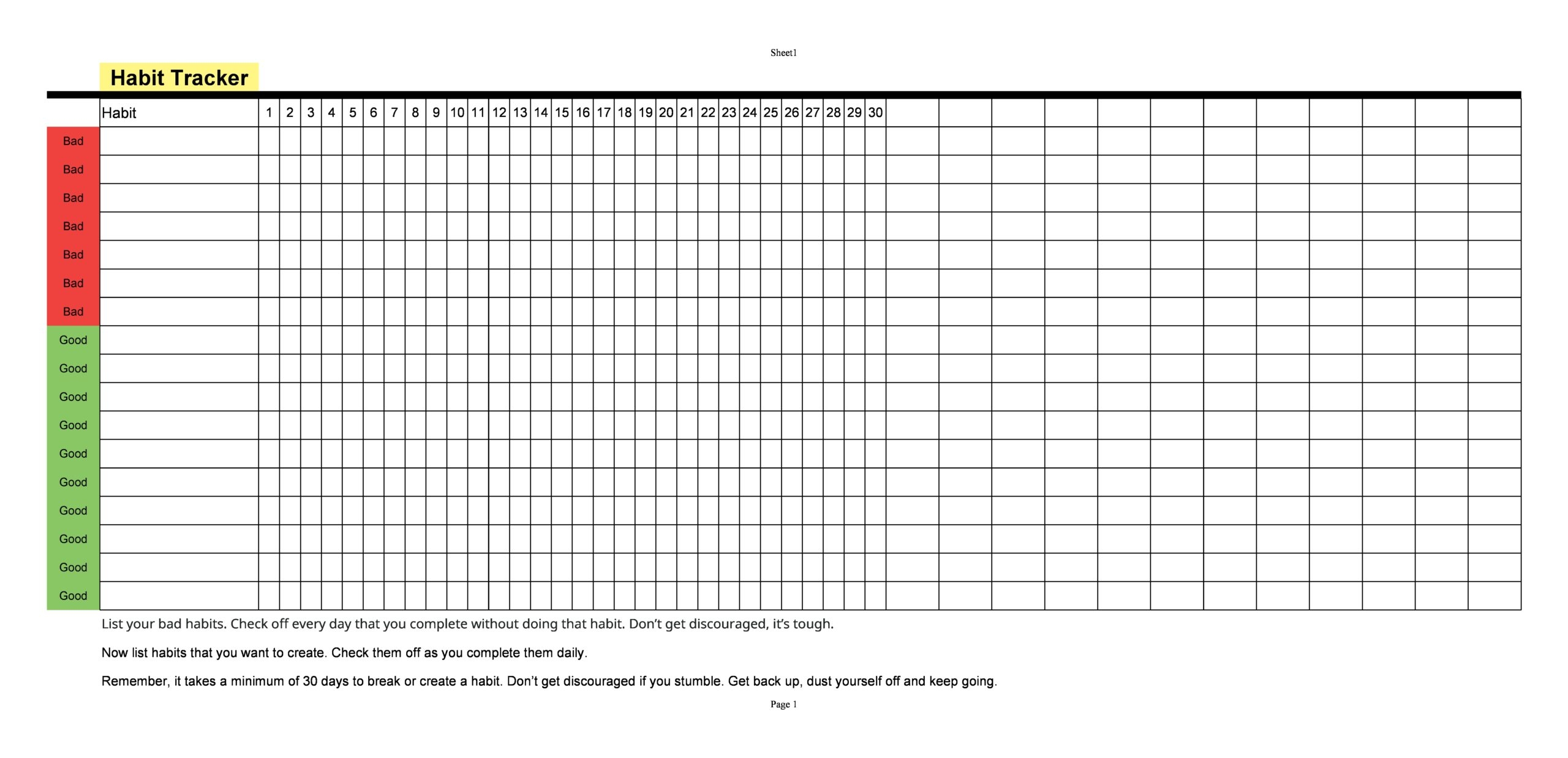Free Printable Habit Tracker Pdf