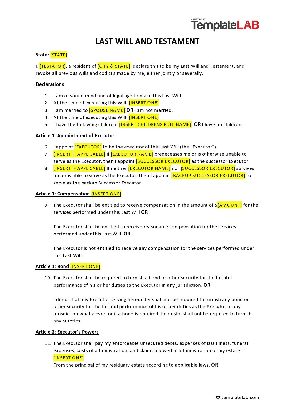 Printable Will Forms Free Canada