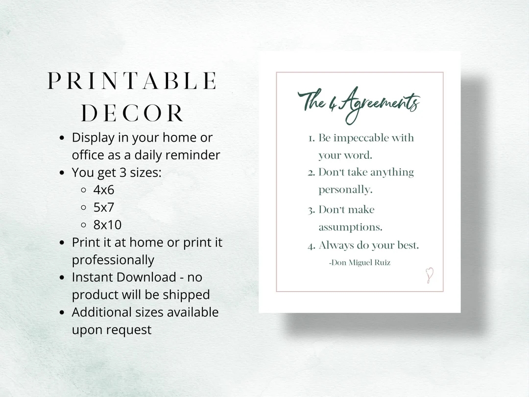 4 Agreements Printable Decor Art Etsy
