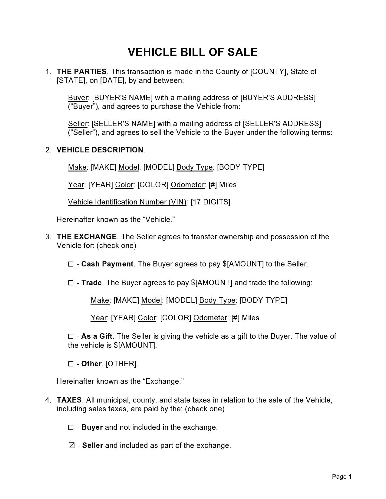 40 Printable Bill Of Sale For A Car Samples Word PDF 