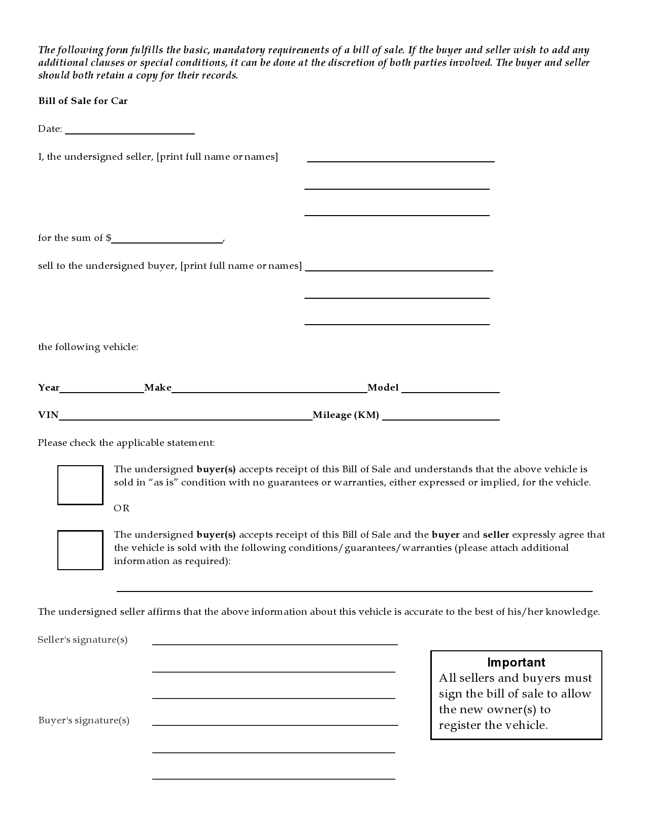 40 Printable Bill Of Sale For A Car Samples Word PDF 