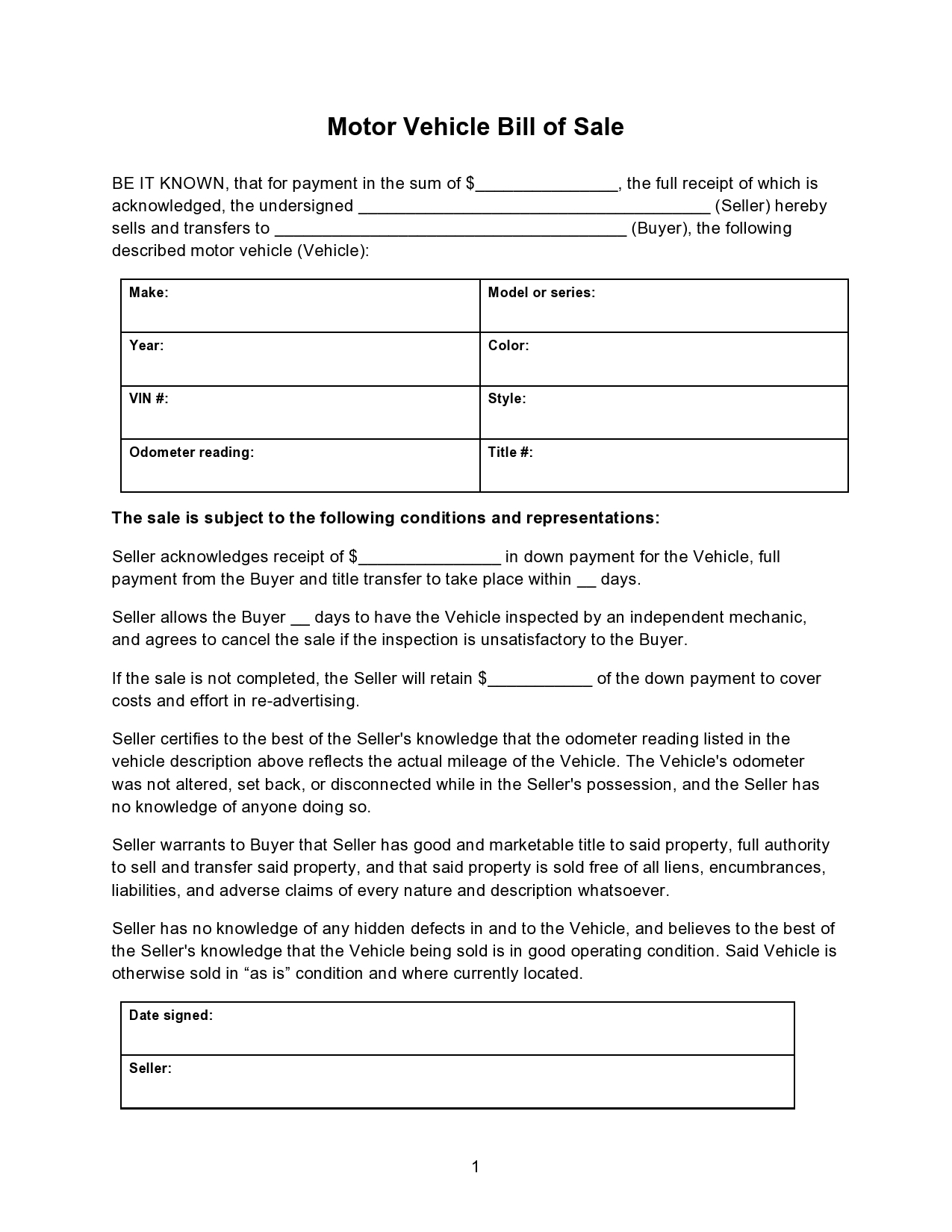 40 Printable Bill Of Sale For A Car Samples Word PDF 