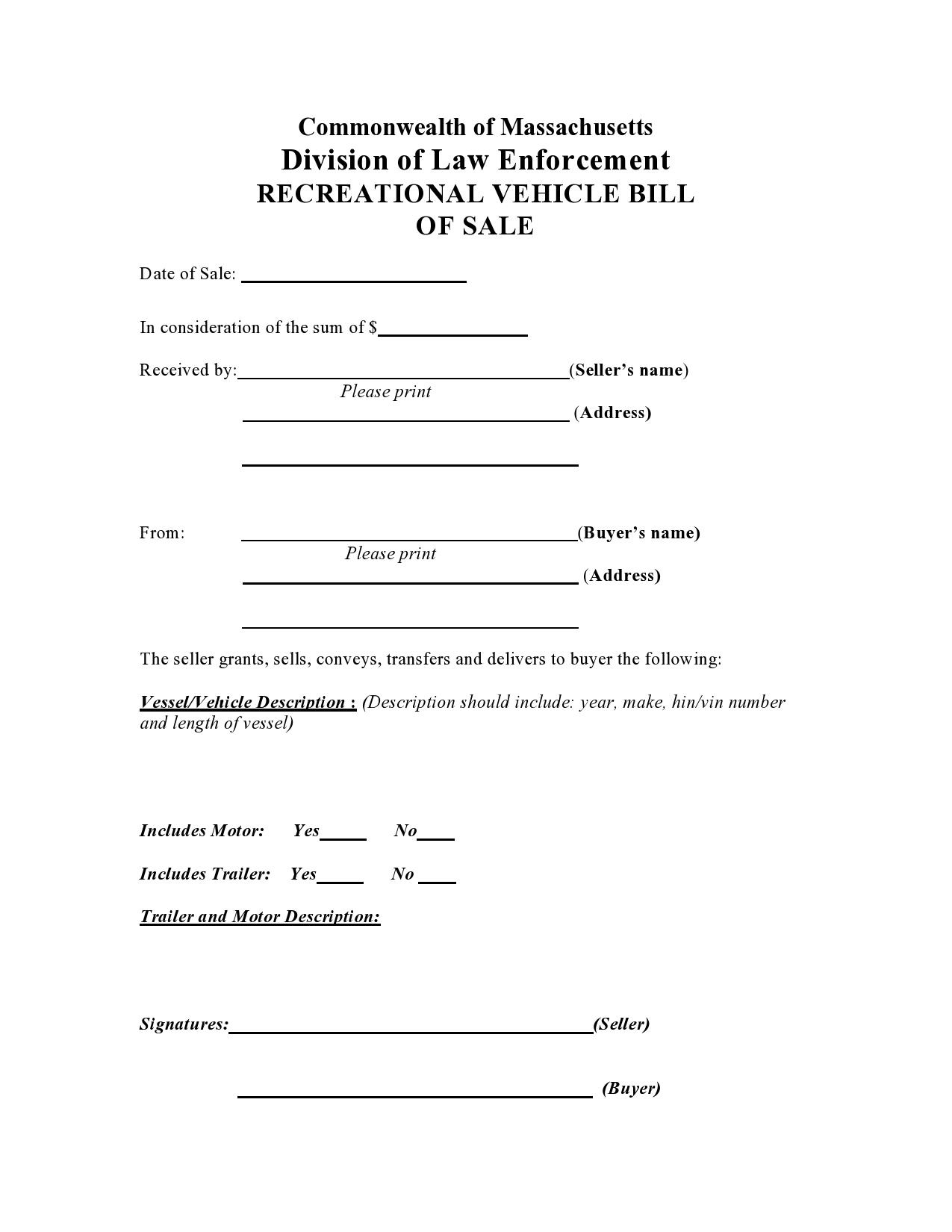 40 Printable Bill Of Sale For A Car Samples Word PDF 