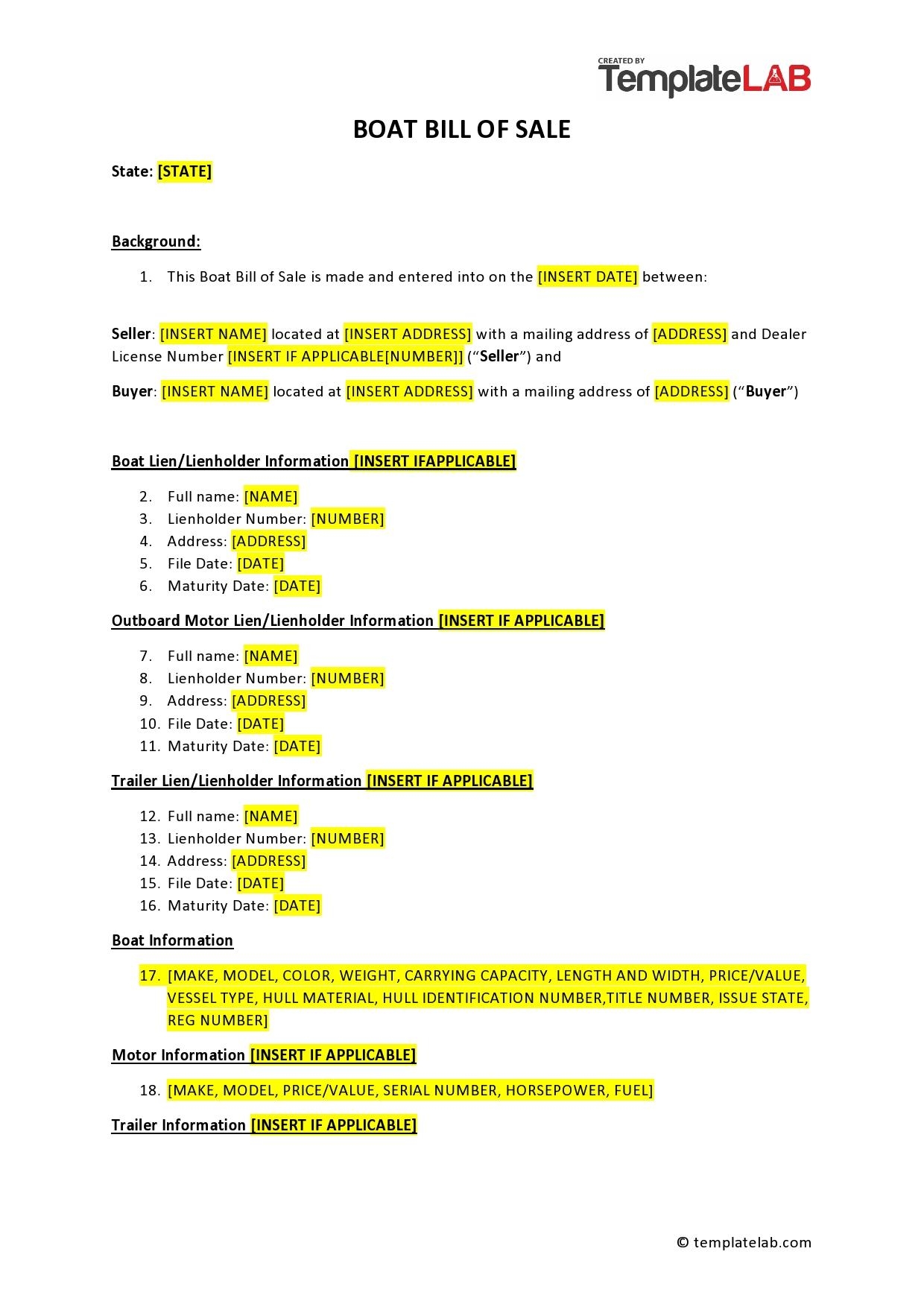41 Great Boat Bill Of Sale Templates All States TemplateLab