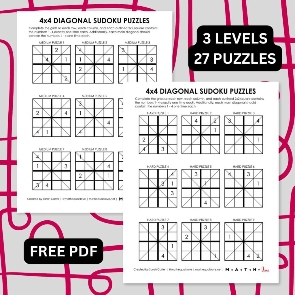 4x4 Diagonal Sudoku Puzzles Math Love