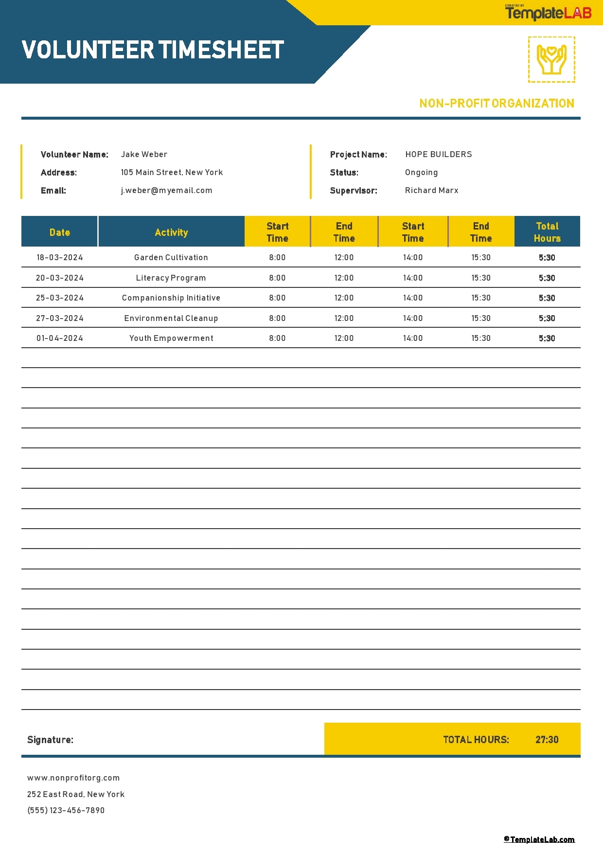 56 Blank Volunteer Hours Log Templates Excel Word 