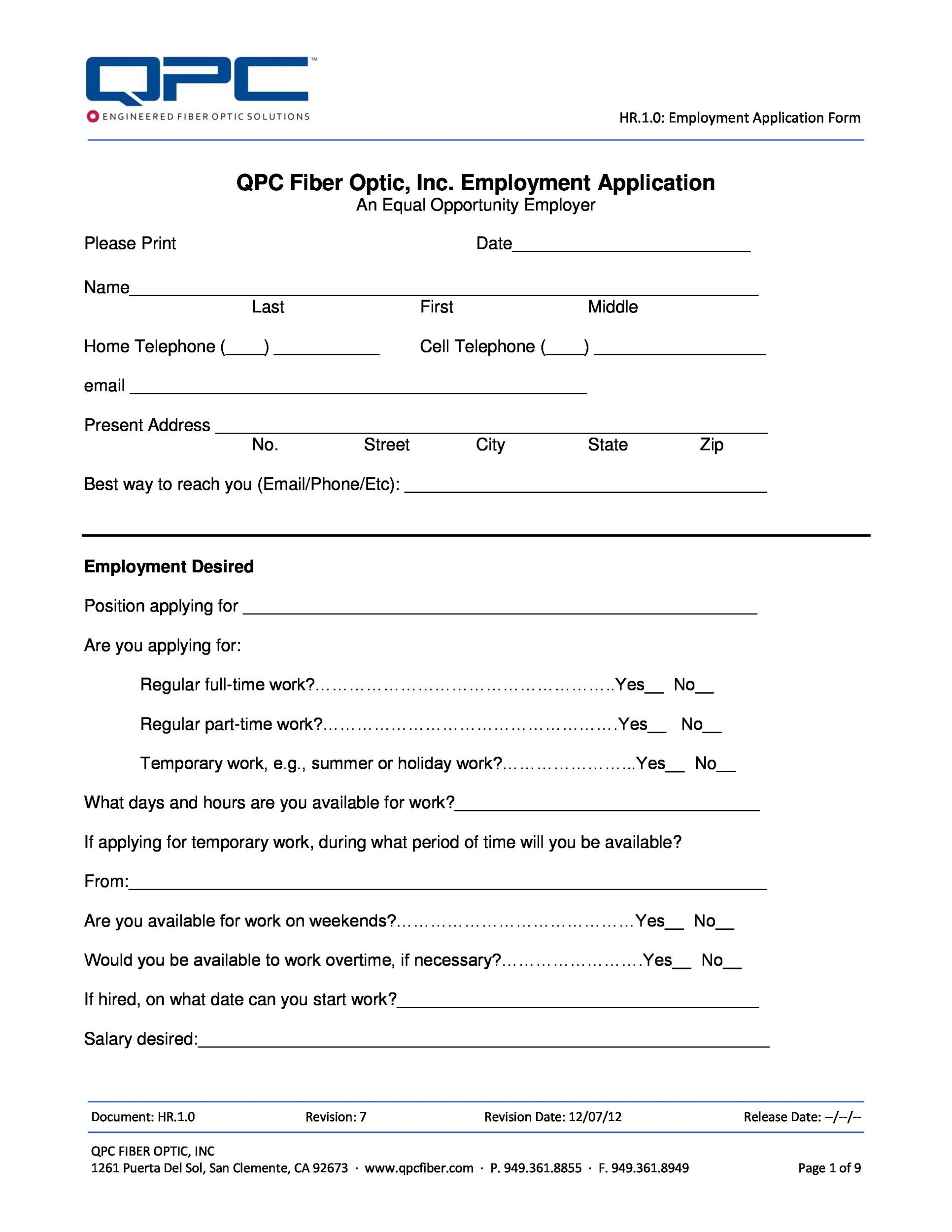 56 Free Employment Job Application Form Templates Printable TemplateLab