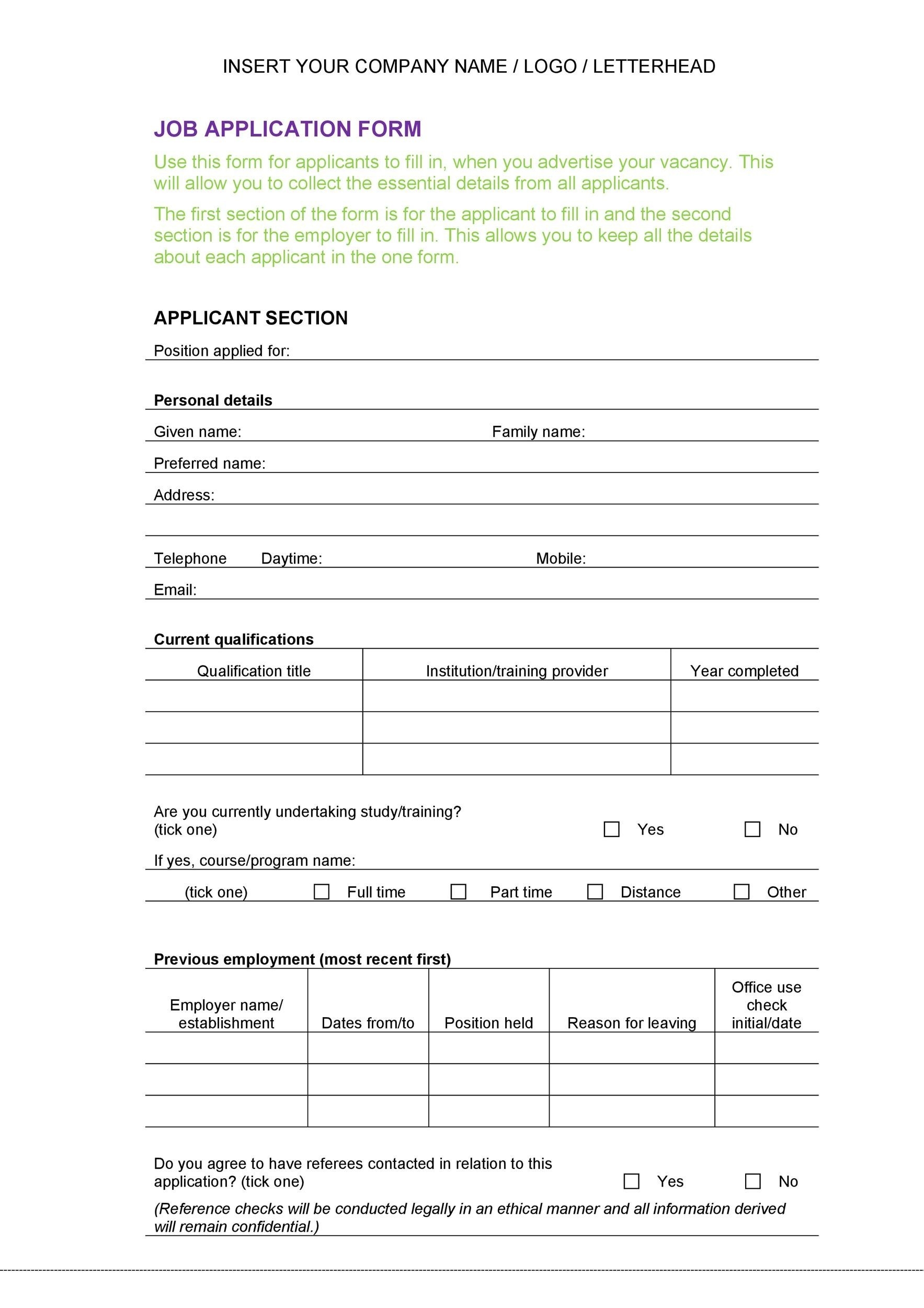56 Free Employment Job Application Form Templates Printable TemplateLab