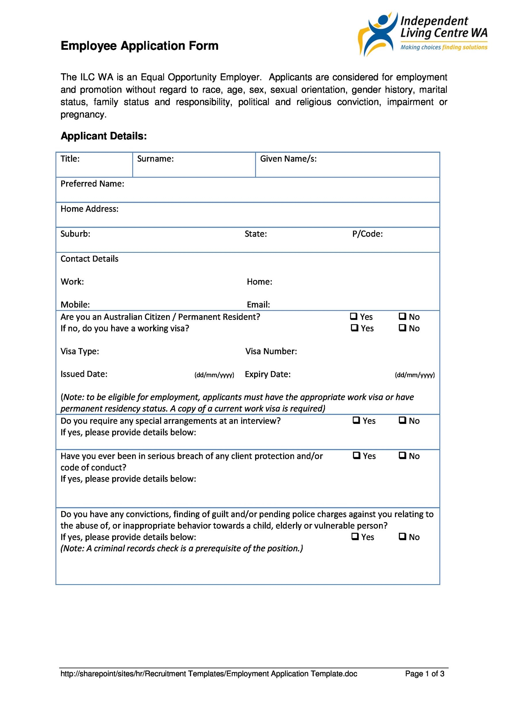 56 Free Employment Job Application Form Templates Printable TemplateLab