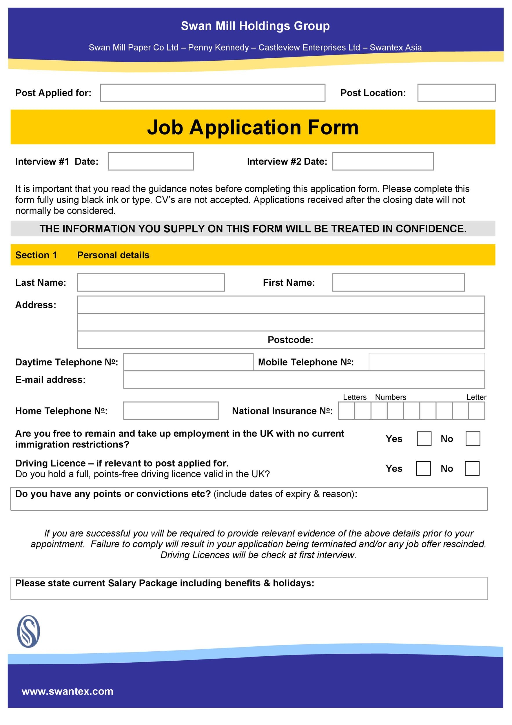 Free Printable Job Applications Word