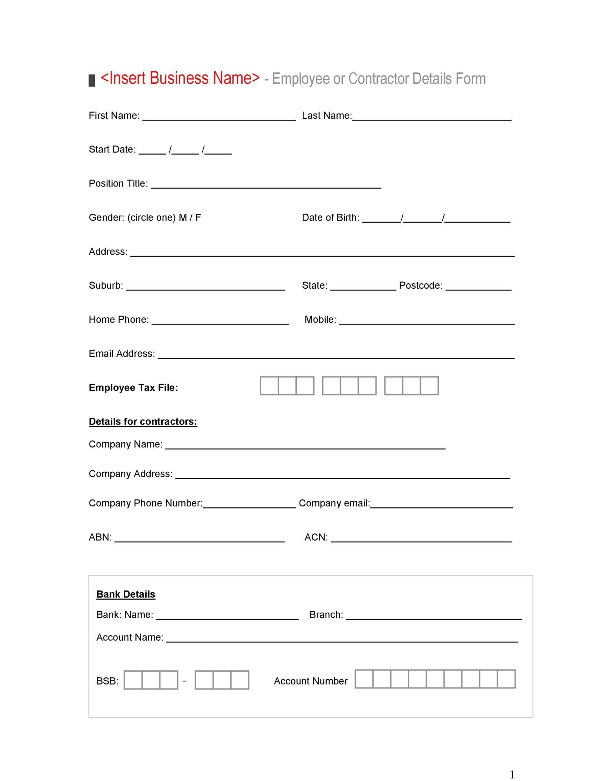 Job Application Form Free Printable