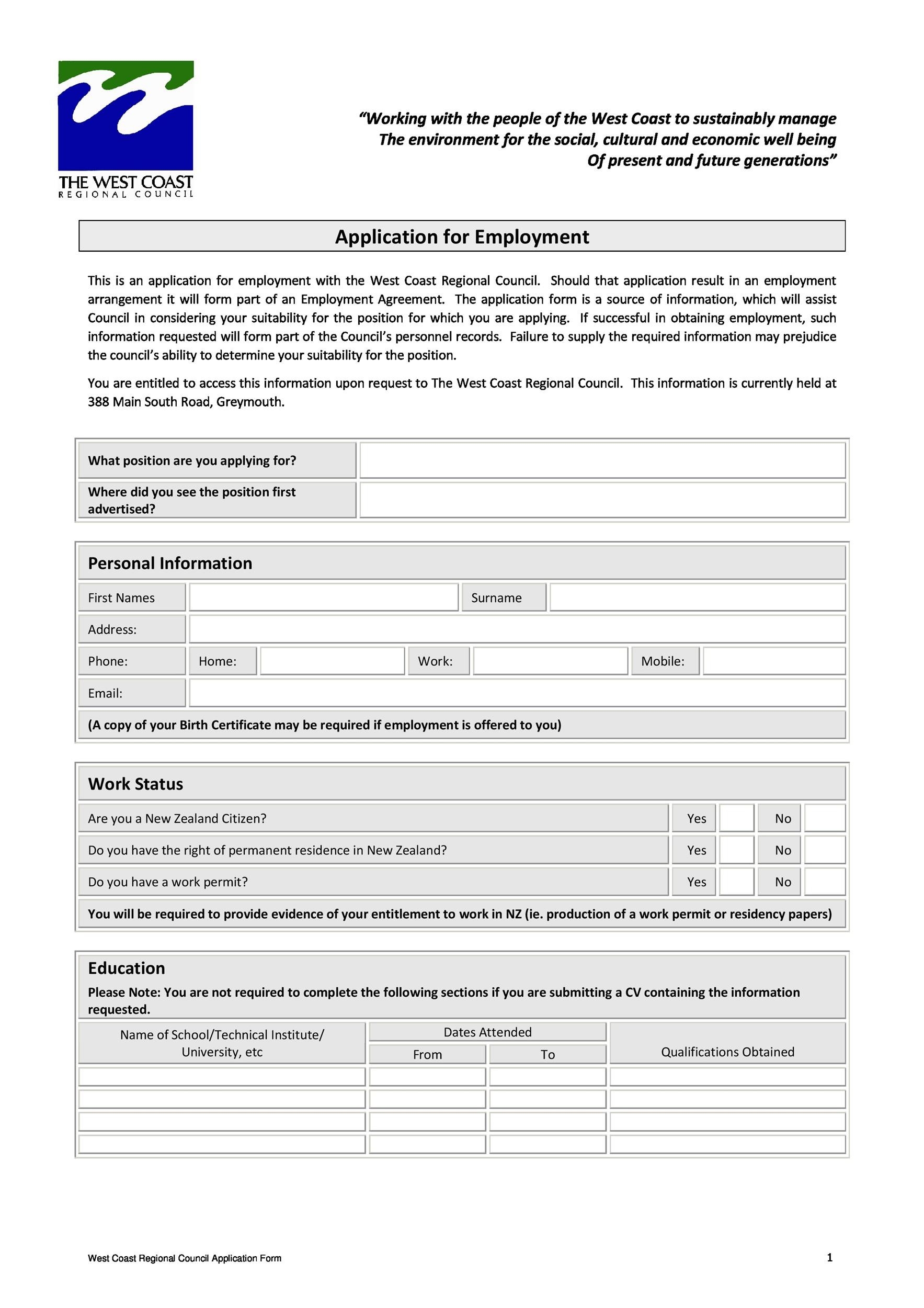 Free Printable Job Applications For Practice