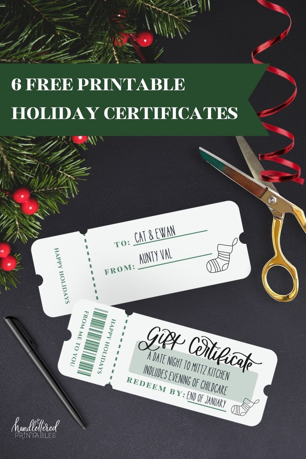 6 Free Printable Christmas Gift Certificate Templates Hand Lettered Printables