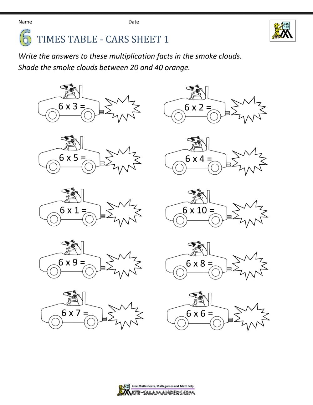 6 Times Tables Worksheets
