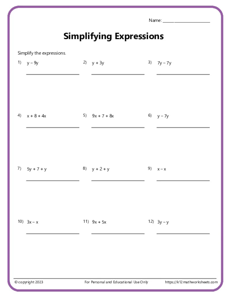6th Grade Algebra Worksheets