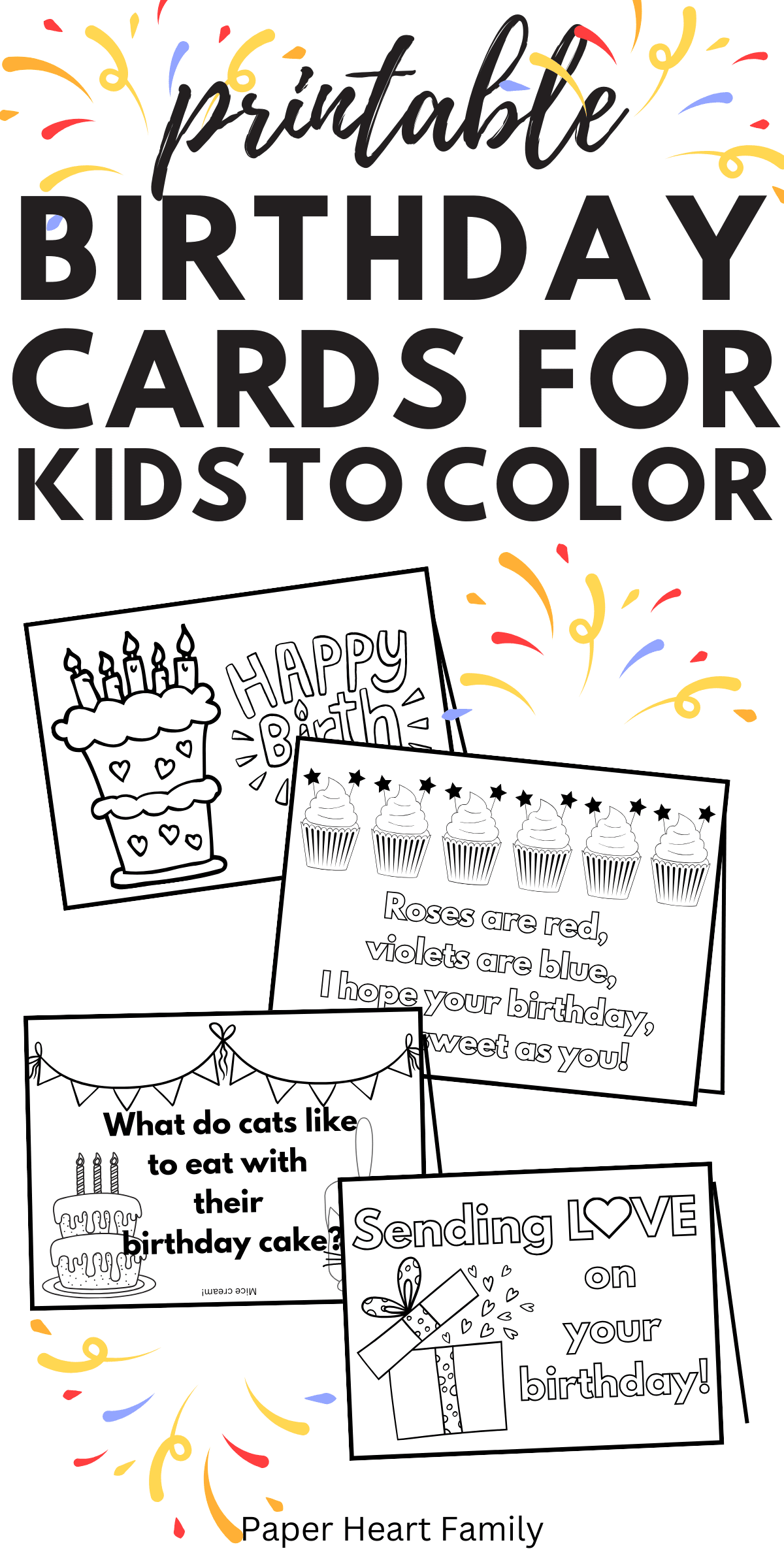 7 free printable birthday cards to color for kids