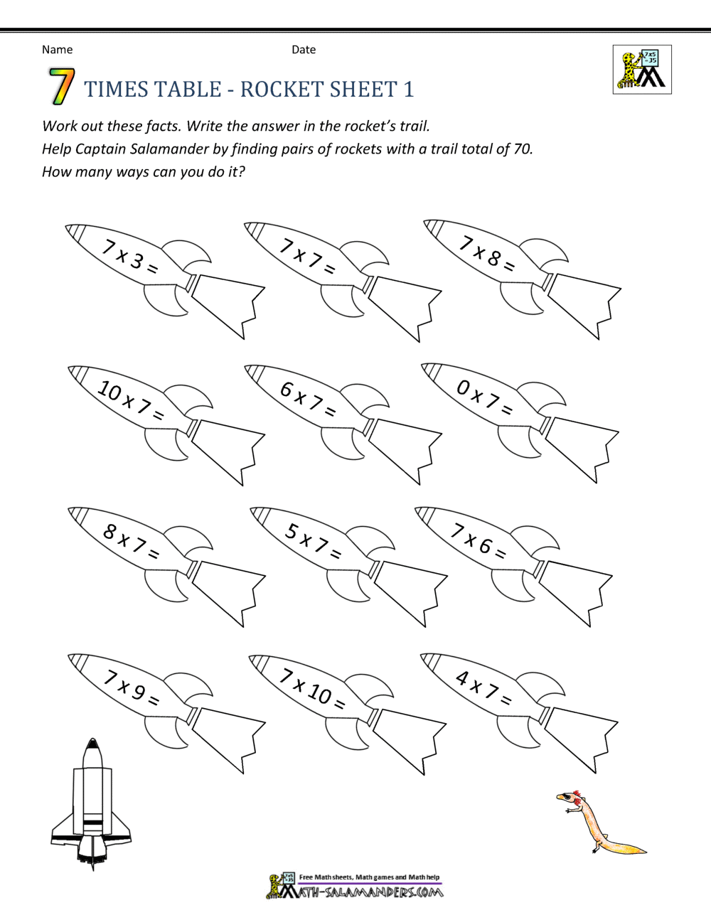 Free Printable Multiplication Worksheets 7