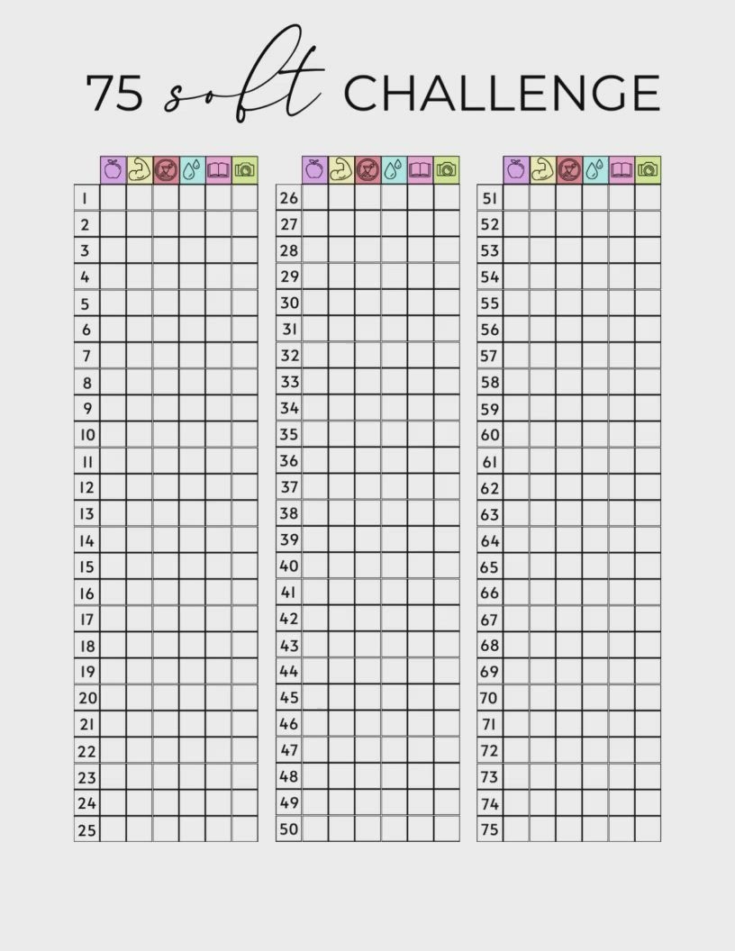 75 Soft Challenge Bundle Printable 75 Soft Tracker Health Fitness Tracker 75 Soft Multicolor