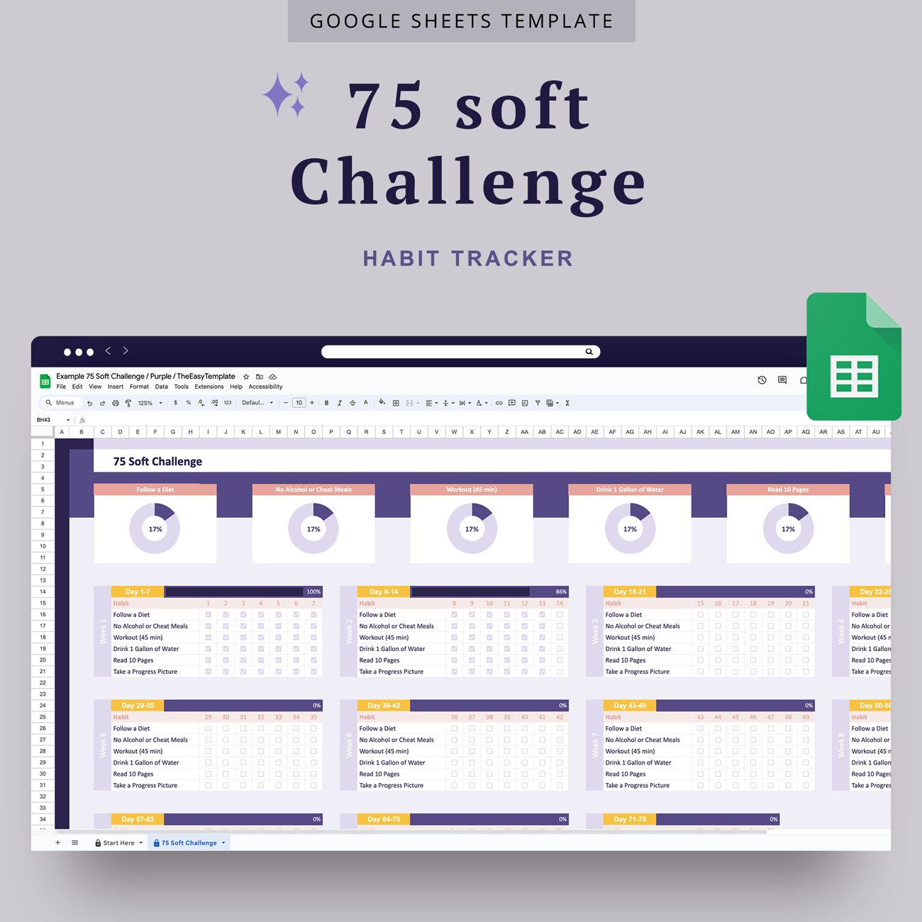 75 Soft Challenge Tracker Spreadsheet Template