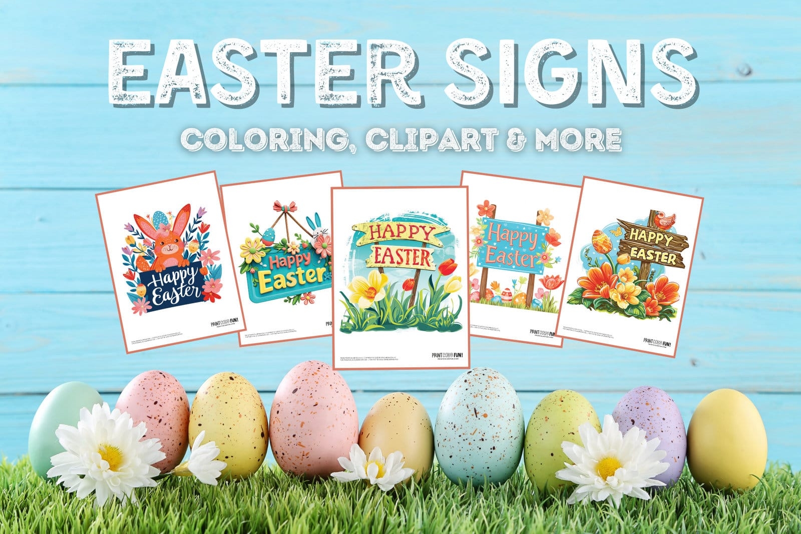 8 Happy Easter Clipart Signs Colorful Cute Printable Holiday Decor At PrintColorFun