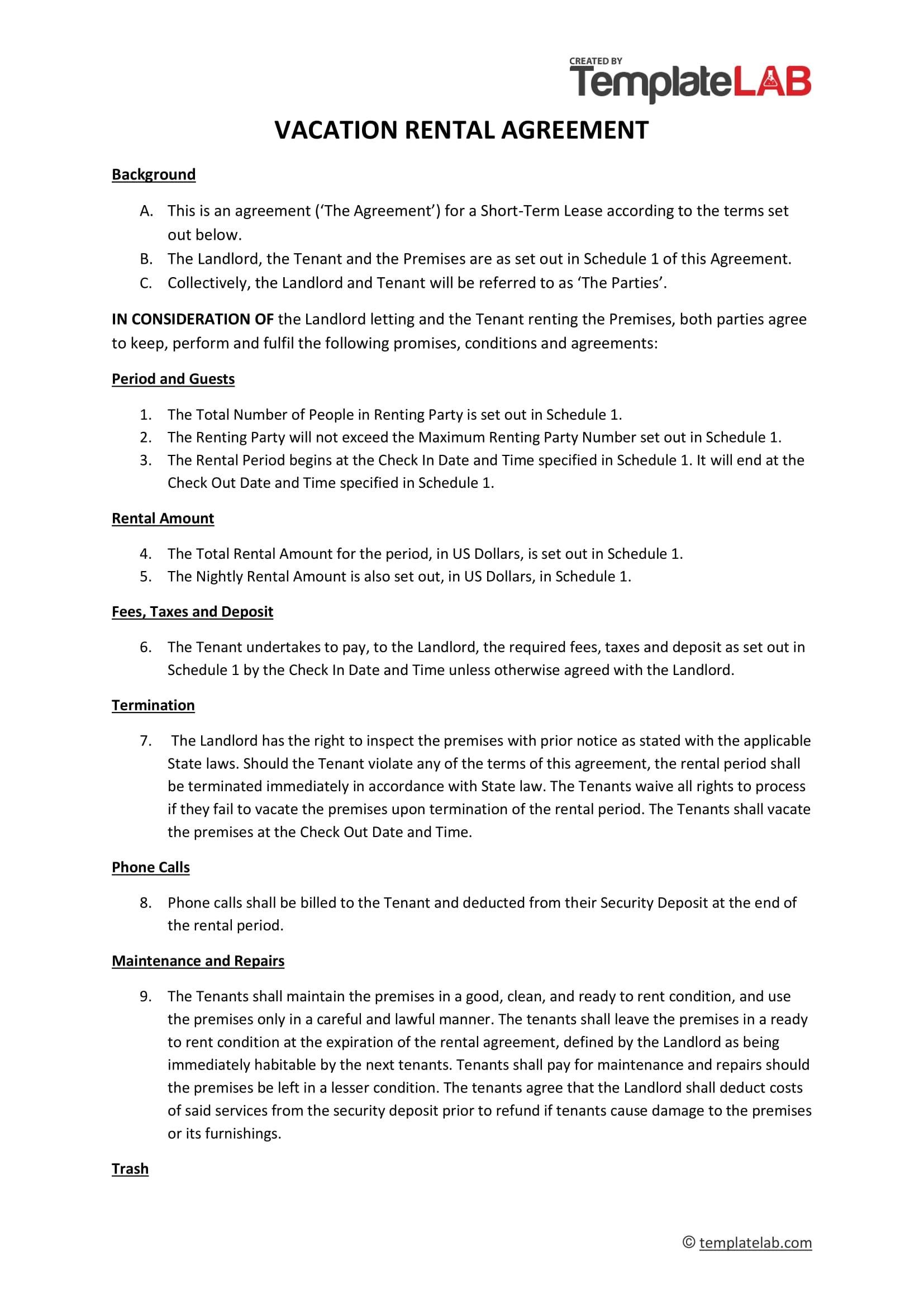 80 Short Term Vacation Rental Agreement Templates Word PDF 