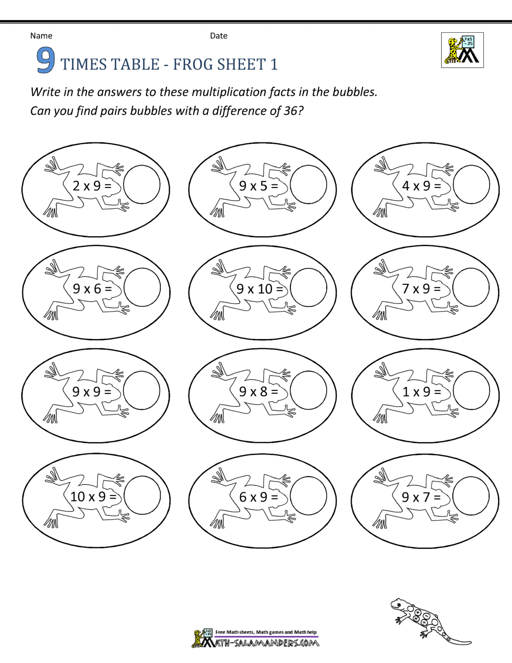 Free Printable Multiplication Worksheets 9s