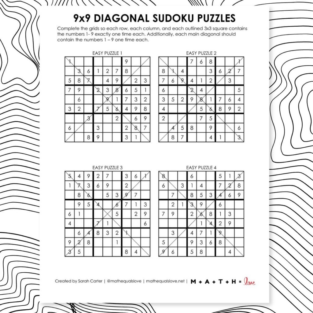 9x9 Diagonal Sudoku Puzzles Math Love