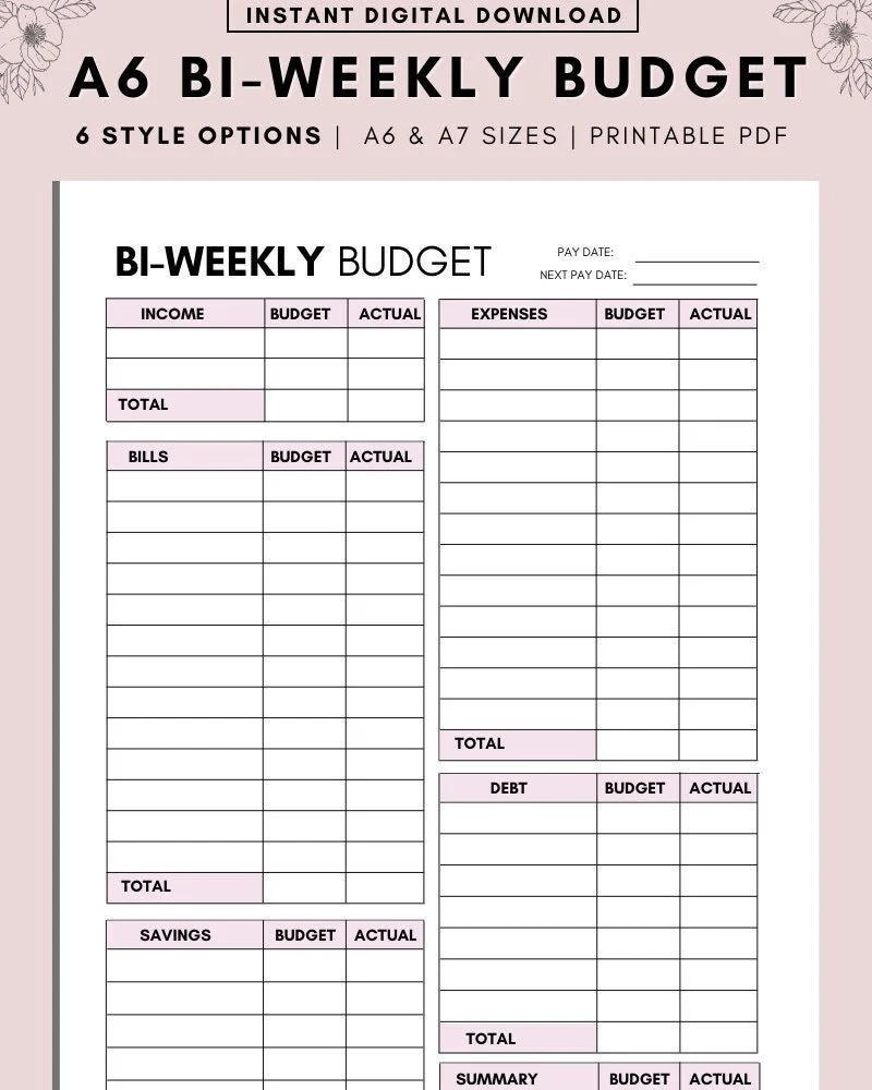 a6 bi weekly budget template paycheck budget printable pdf etsy