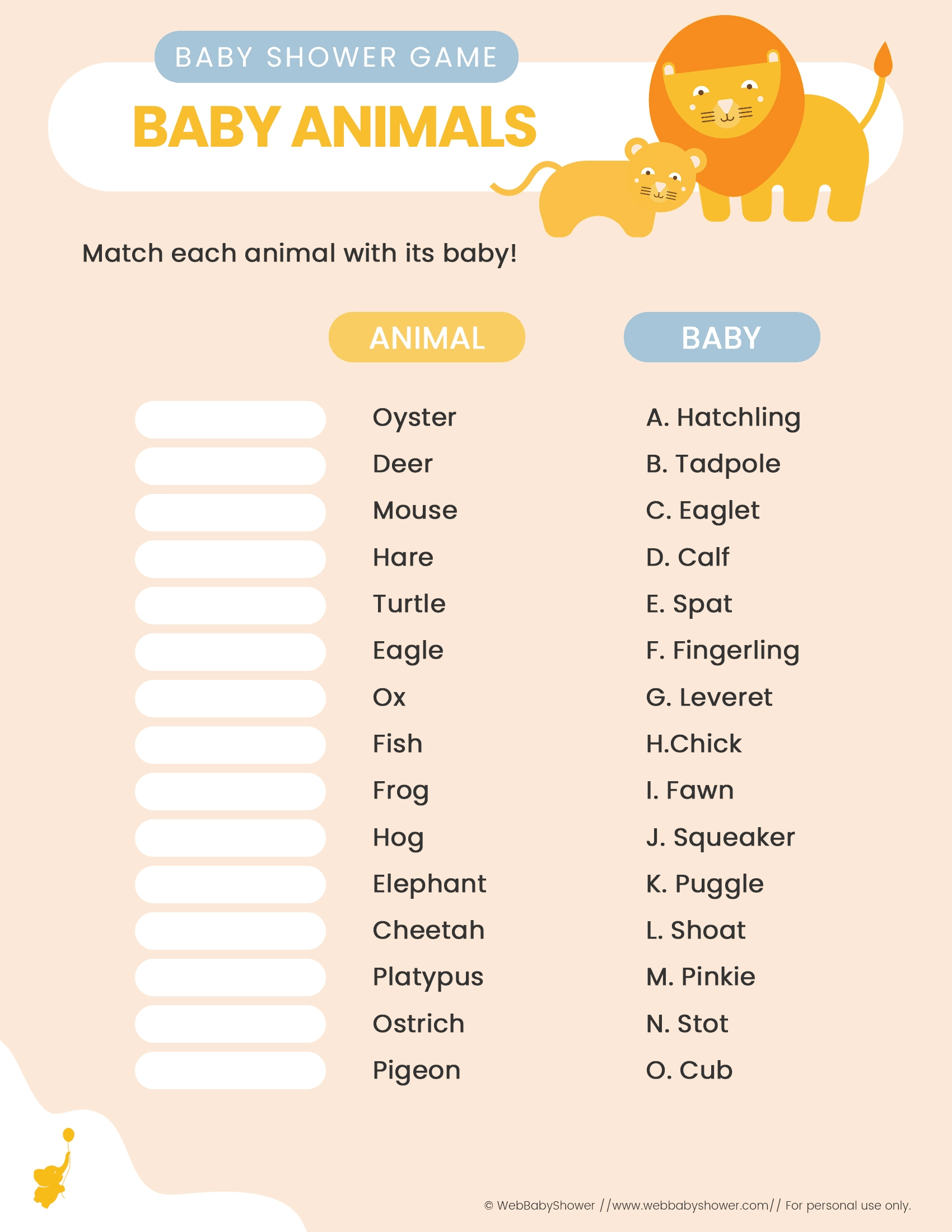 Adorable Baby Animals Baby Shower Game with Free Printable 