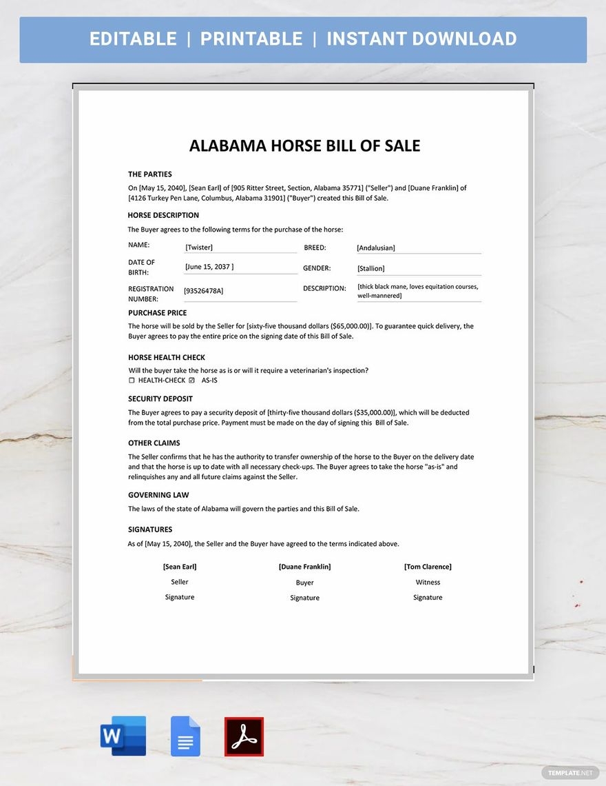 Free Printable Bill Of Sale Alabama