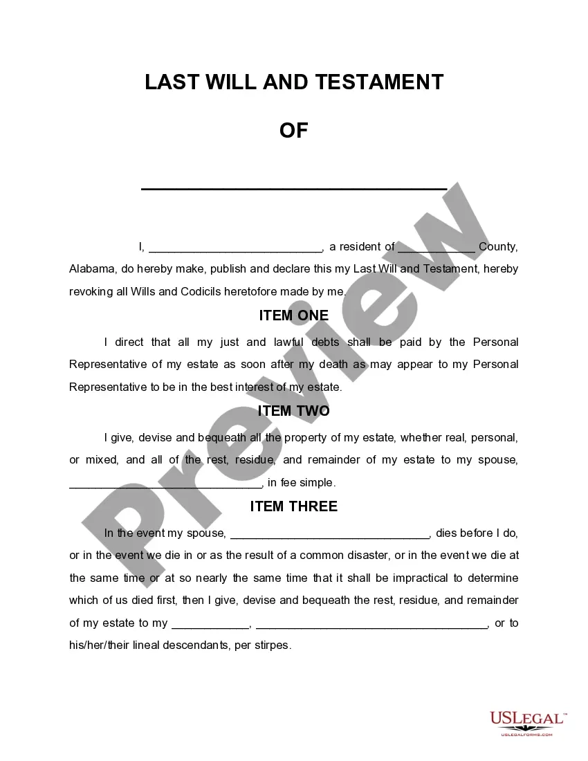 Alabama Last Will And Testament US Legal Forms
