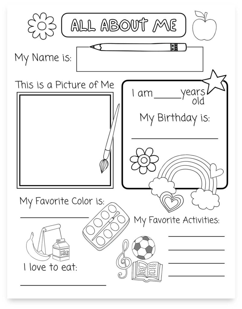 all about me printable preschool worksheet free pdf mindymakes
