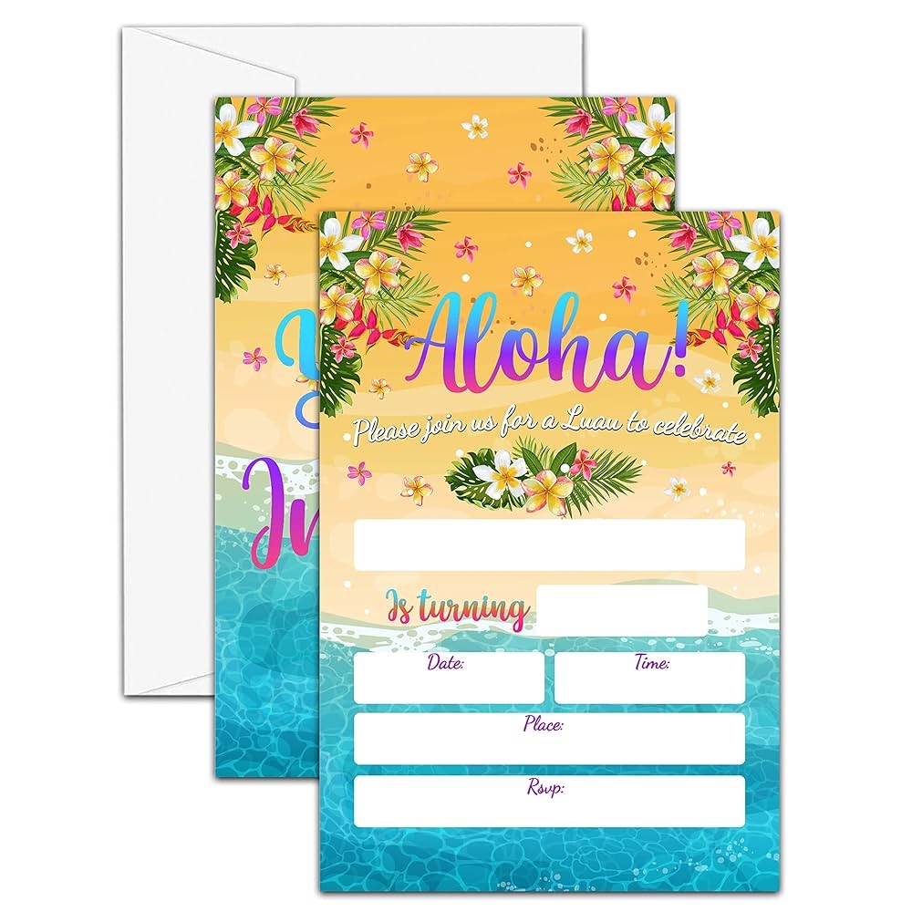 Aloha Luau Birthday Party Invitations Hawaii Birthday Invitations For Boys Girls Tropical Summer Birthday Party Decorations Pack Of 20 Cards With 20 Envelopes D09 Amazon de Toys