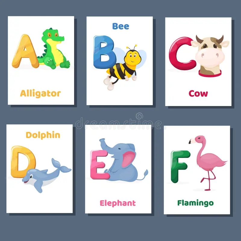 Alphabet Printable Flashcards Vector Collection With Letter A B C D E F Zoo Animals For English Language Education Stock Vector Illustration Of Cartoon Flash 120361494