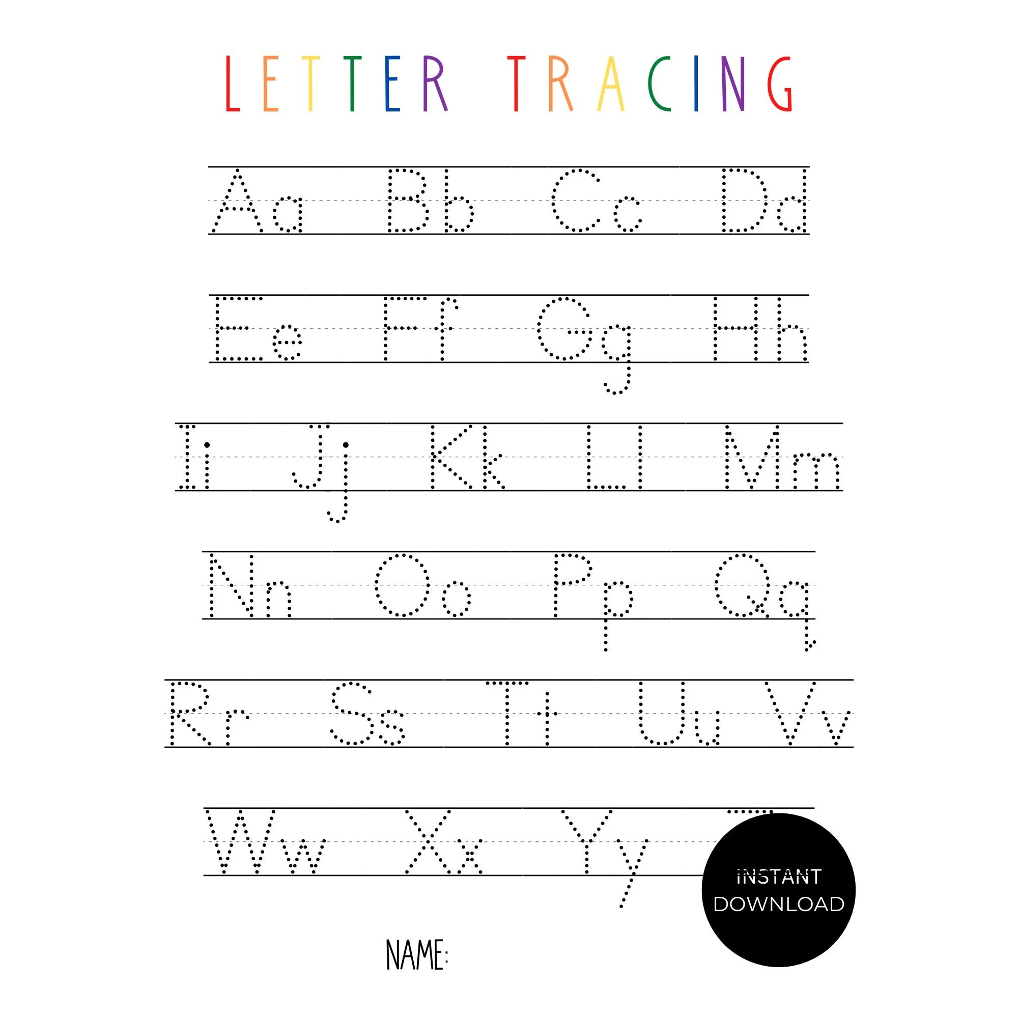 Alphabet Tracing Alphabet Worksheet Letter Tracing Tracing Worksheet Alphabet Printable Etsy