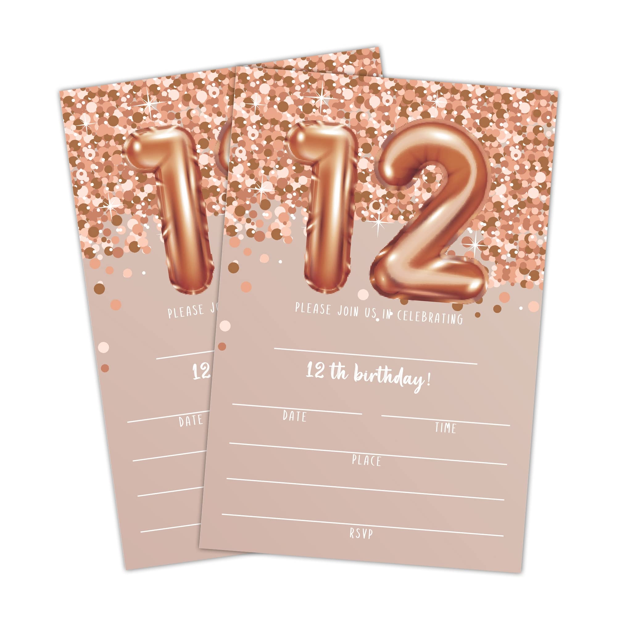 Amazon 12th Birthday Invitation Cards Rose Gold Glitter 12th Birthday Party Invites Kids Happy Birthday Party Decorations Supplies 20 Fill in Cards With Envelopes For Boys Or Girls Party Celebration C04 
