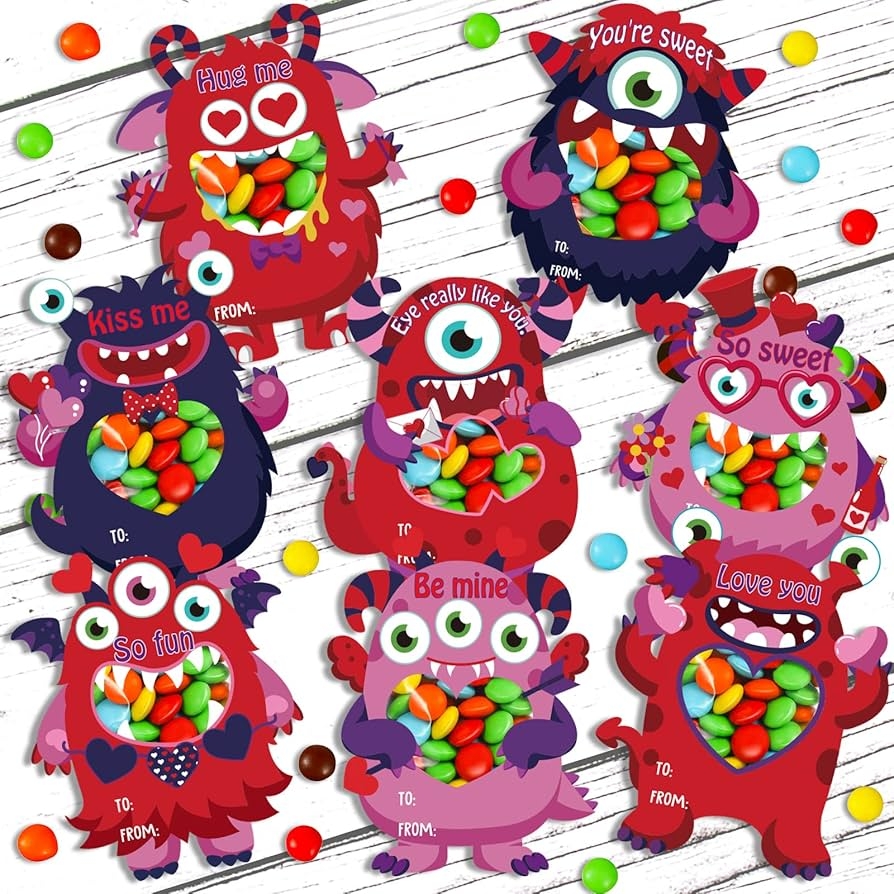 Amazon 40 Sets Valentine s Day Cards For Kids Monster Happy Valentines Cards For Kids Unique Valentine Gifts For Boys And Girls Funny Valentine Exchange Cards Gifts School Classroom Prize Party Favors 