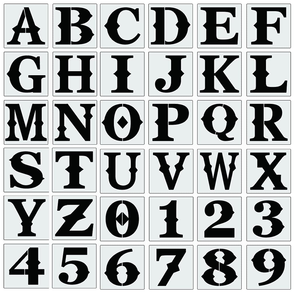 Amazon 6 Inch Letter Stencils For Painting On Wood 36pcs Alphabet Stencils Retro Letter Number Templates Reusable Flexible For Drawing On Wall Sign Canvas Paper Fabric Floor Tools Home Improvement
