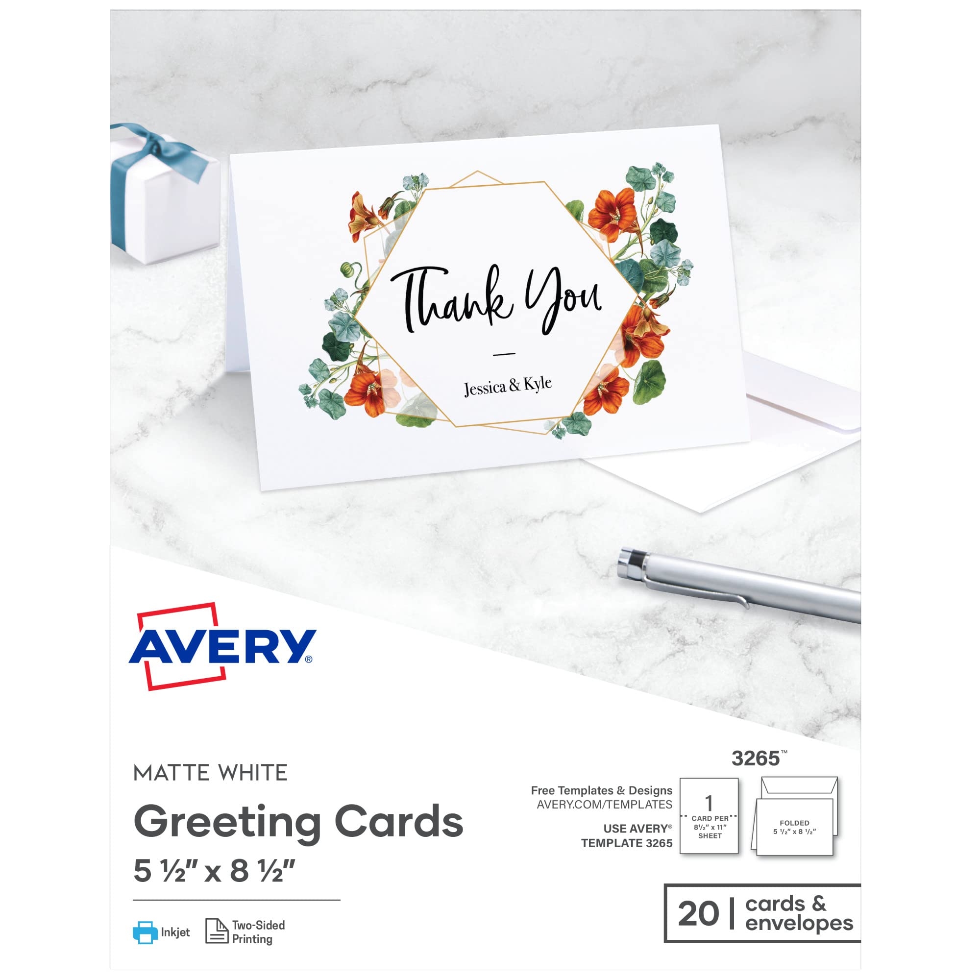 Amazon Avery Printable Greeting Cards Half Fold 5 5 X 8 5 Matte White 20 Blank Cards With Envelopes 3265 Office Products