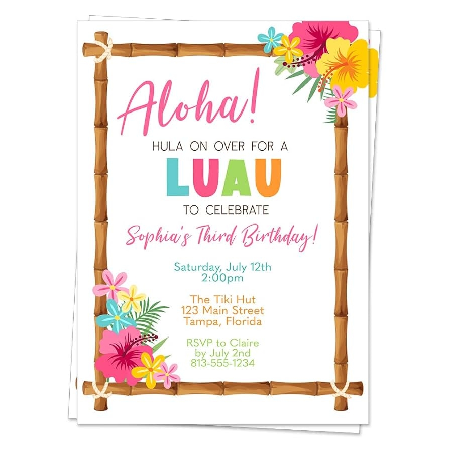 Amazon Birthday Luau Invitation Tiki Aloha Hawaii Themed Party Custom Personalized Invites 12 Count Home Kitchen