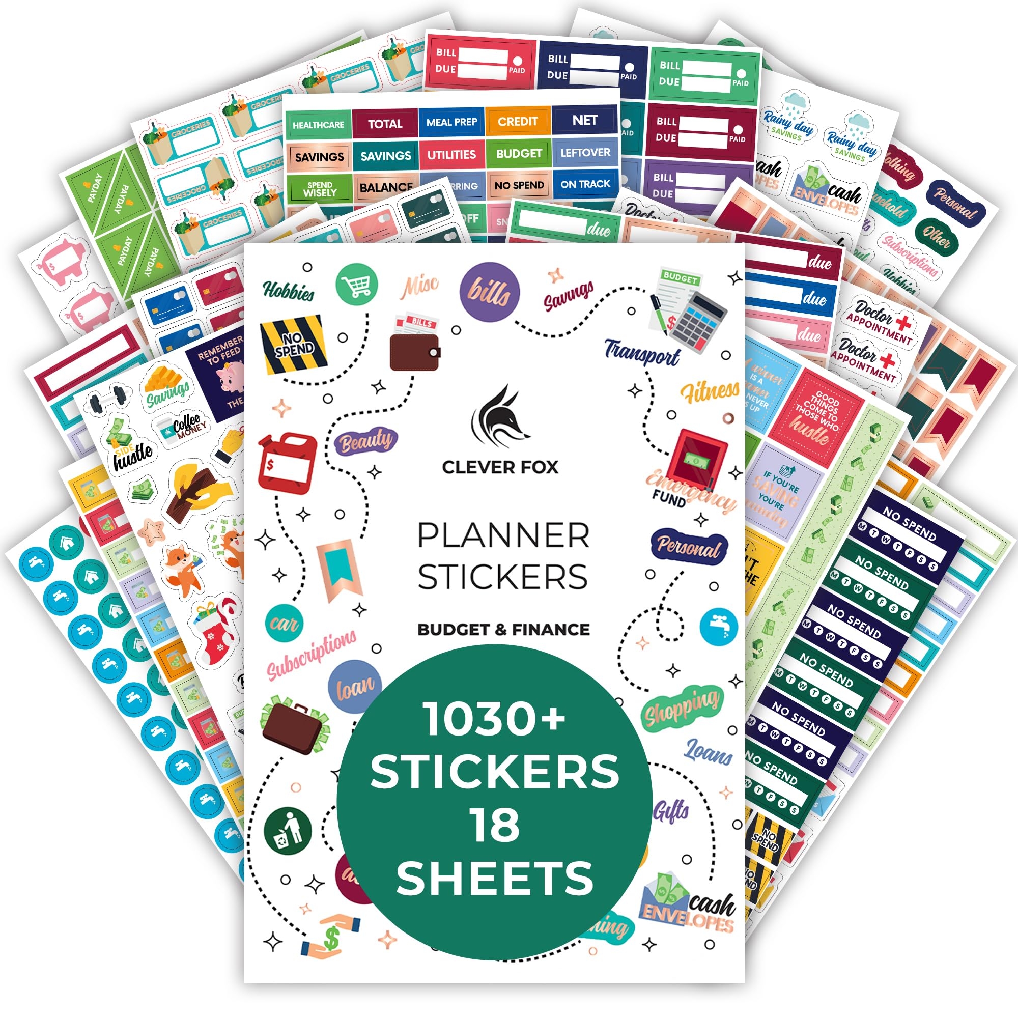 Amazon Budget Stickers By Clever Fox 18 Sheets Set Of 1030 Unique Budget Planner Stickers For Your Monthly Weekly Daily Planner Budget Planner Calendar Or Journal Budget Sticker Book Budget