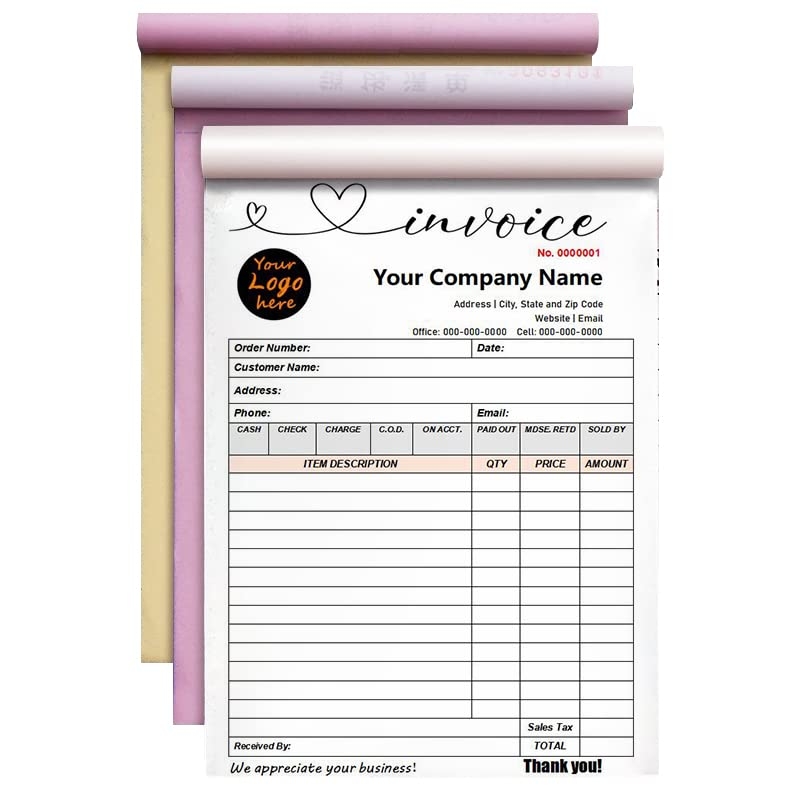 Amazon Custom Invoice Form With Your Company Name Personalized Carbonless Form 3 Part 2 Part NCR Paper Add Company Name Address Phone And Number Printed B 3 Part Logo Office Products