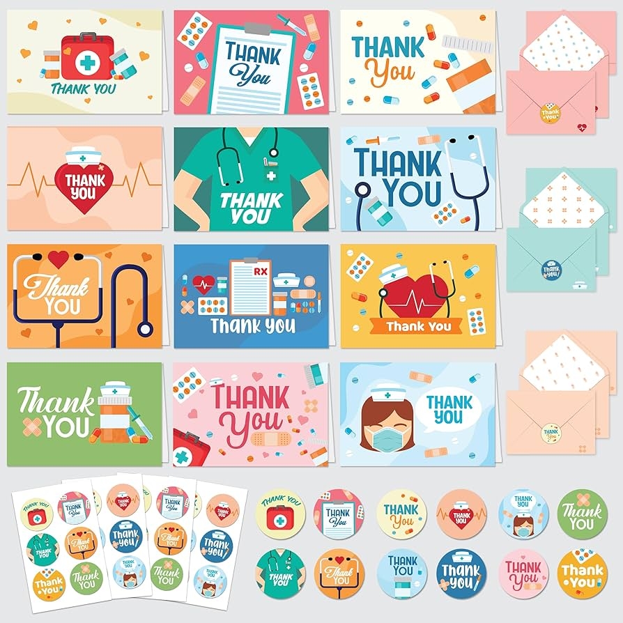Amazon Decorably 24 Pack 6x4in Nurse Thank You Card With Envelopes And Stickers 12 Charming Designs Nurse Card Blank Inside Office Products