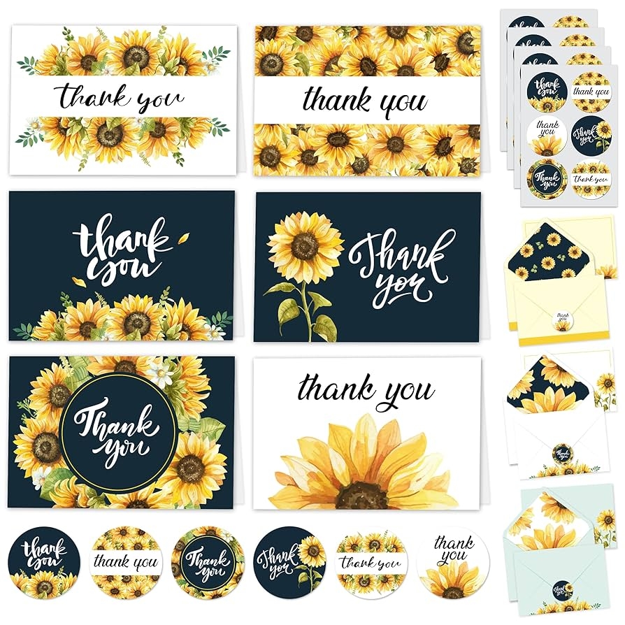 Amazon Decorably 24 Pack 6x4in Sunflower Thank You Cards With Envelopes And Stickers 6 Beautiful Designs Thank You Cards Sunflower Blank Inside Wedding Birthday Office Products