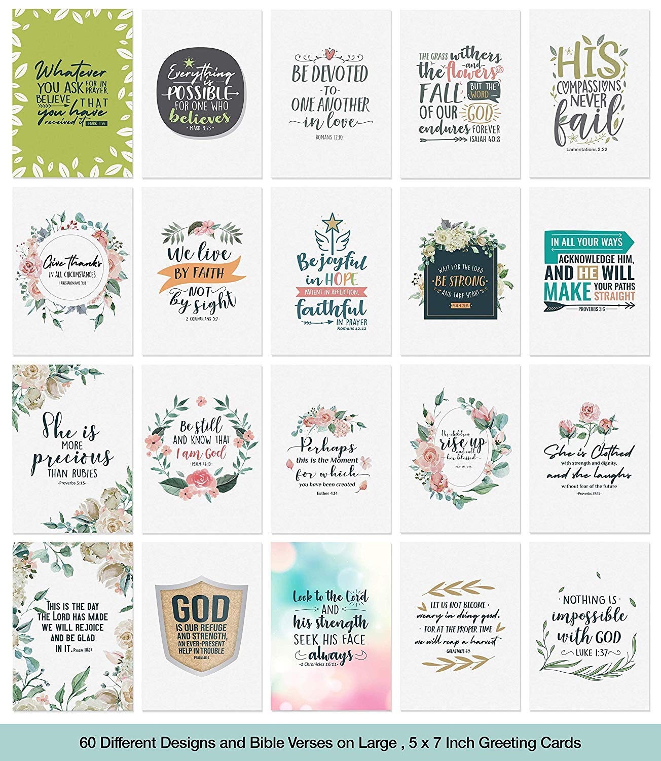 Amazon Dessie 60 Unique Bible Verse Cards With Envelopes And Gold Seals Scripture Cards With 60 Different Designs And Inspirational Bible Verses Christian Greeting Cards Assortment Office Products