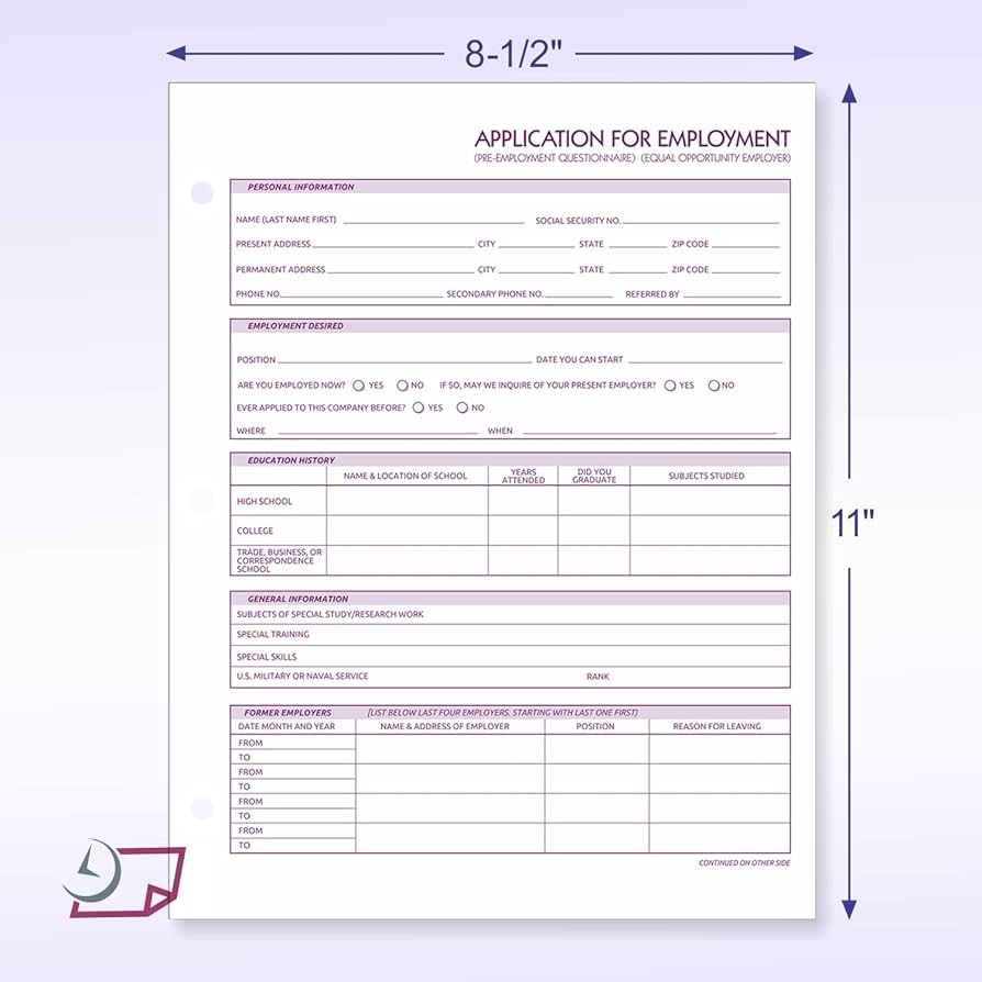 Amazon Employment Application Forms 8 5 X 11 Inches Pack Of 100 Double Sided 3 Hole Punched White Paper Office Products