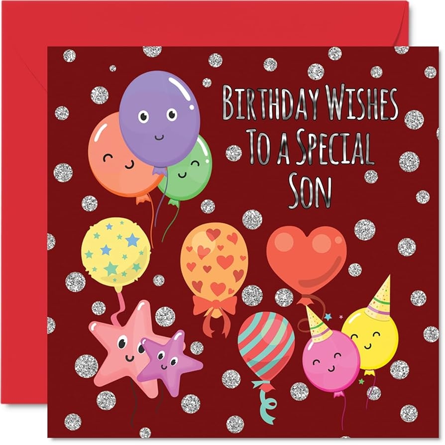 Amazon Fun Birthday Cards For Son Birthday Balloons Happy Birthday Card For Son From Mom Or Dad Son Birthday Gifts 5 7 X 5 7 Inch Birthday Greeting Cards Gift For Son Office Products