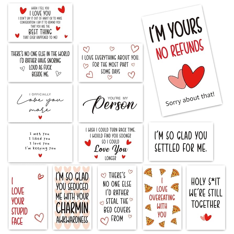 Amazon Funny Mini Anniversary Cards Love Notes Cards With Envelopes For Valentines Day Husband Wife Him Her Boyfriend Girlfriend Lunch Box Notes Card 14 Pcs FS230 Home Kitchen