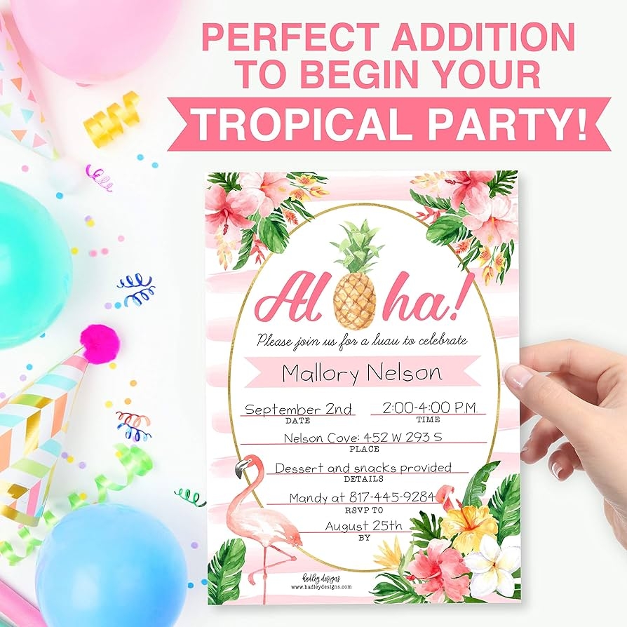 Amazon Hadley Designs 25 Pool Party Invitations For Girls Tropical Hawaiian Themed Birthday Invitations For Kids Adults Perfect For Birthday Beach And Summer Parties Home Kitchen